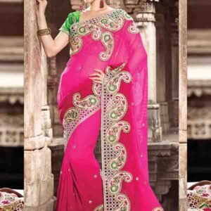 Pink Gujarati Saree